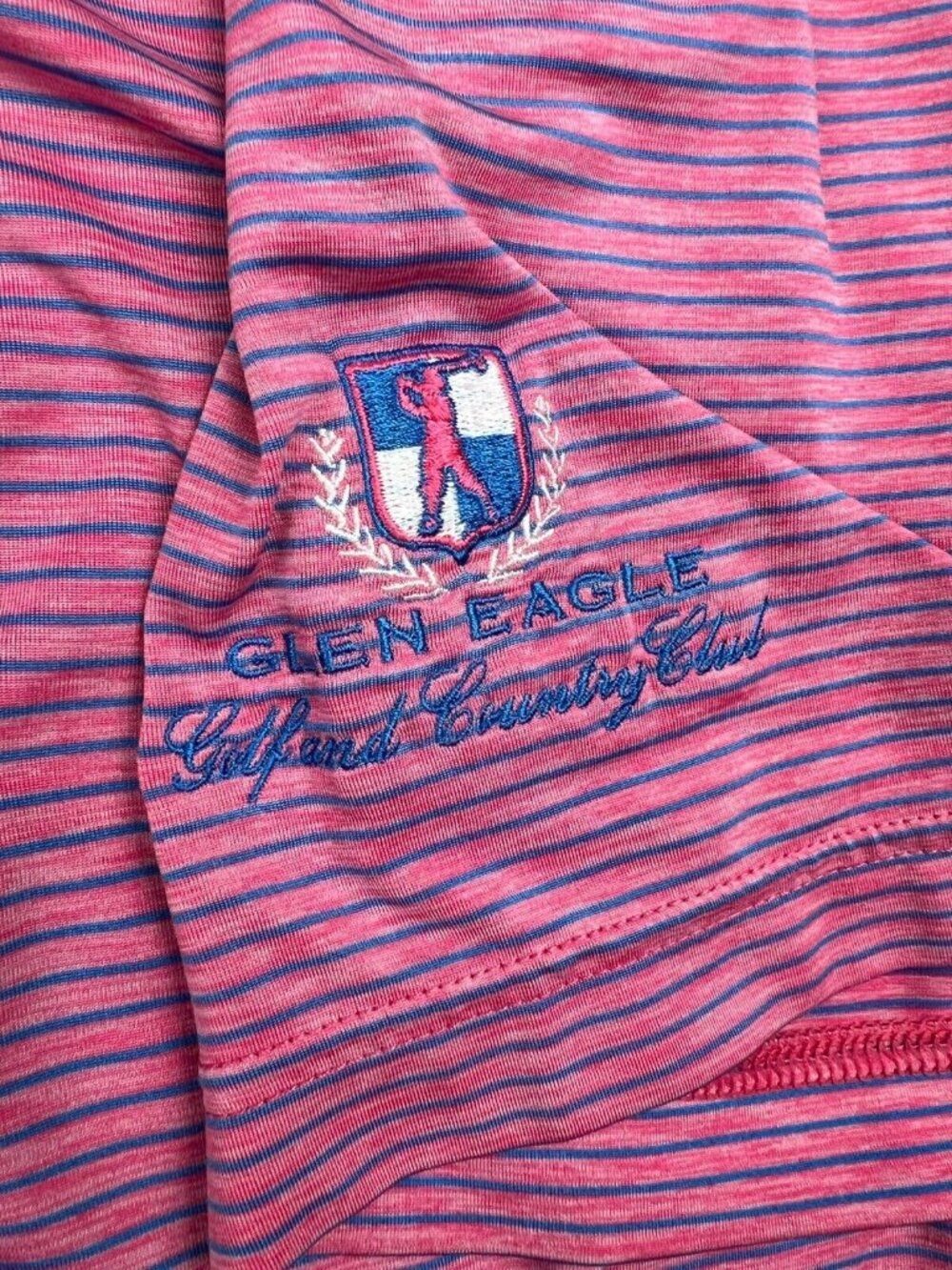 FootJoy FJ Glen Eagle Golf And Country Club Polo Shirt Large Pink Blue Stripes